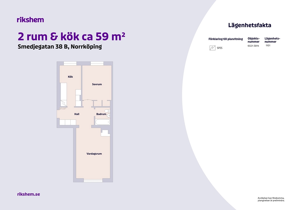 Lägenhet, 2 rooms, 59 sqm, Norrköping