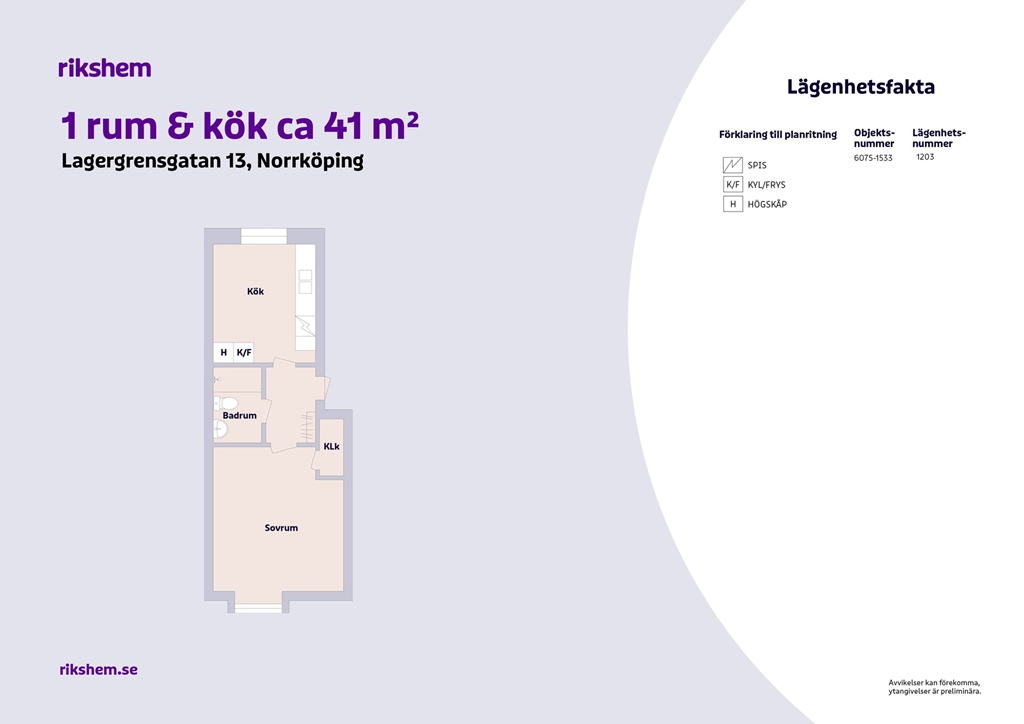 Lägenhet, 1 rooms, 41 sqm, Norrköping