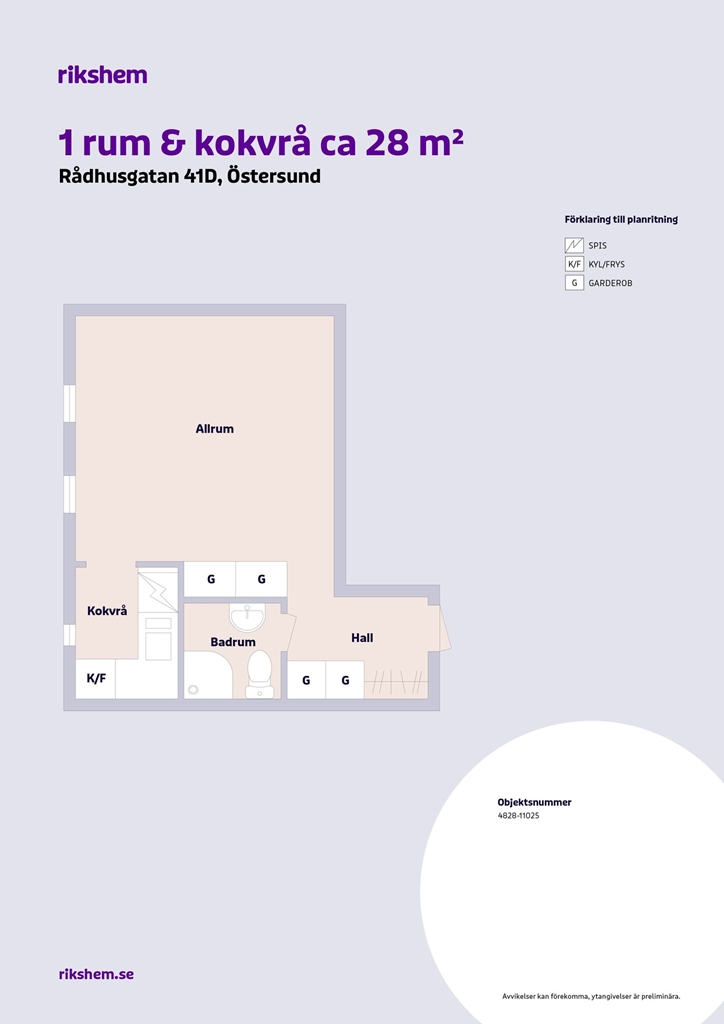 Lägenhet, 1 rooms, 28 sqm, Östersund