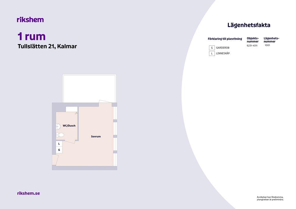 Lägenhet, 1 rooms, 21 sqm, Kalmar