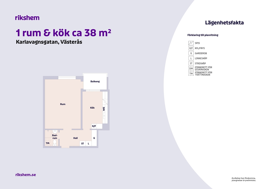 Lägenhet, 1 rooms, 38 sqm, Västerås