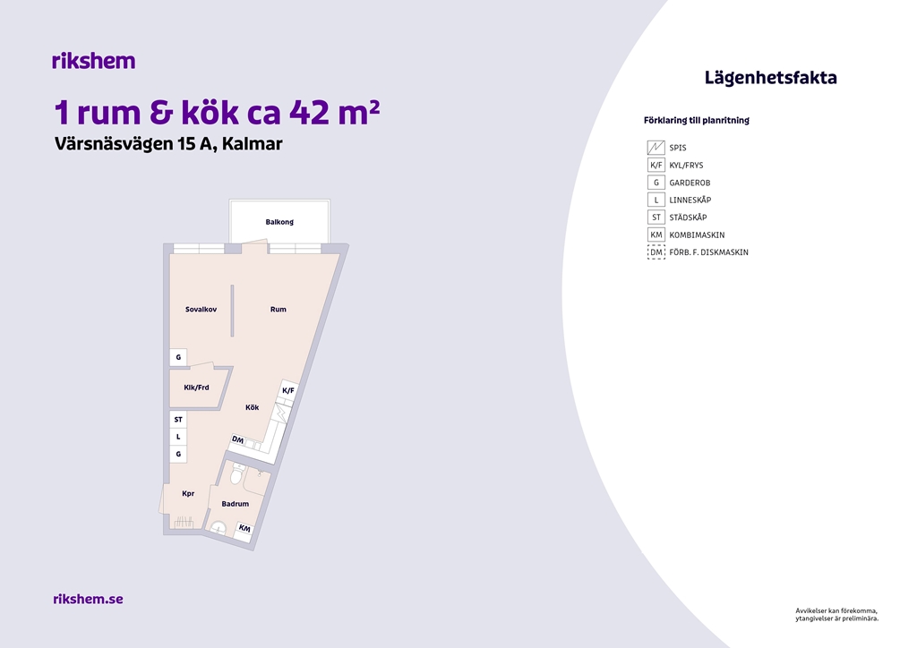 Lägenhet, 1 rooms, 42 sqm, Kalmar