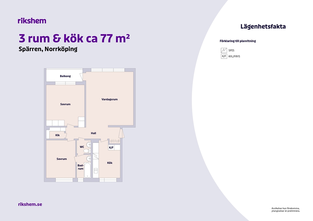 Lägenhet, 3 rooms, 77 sqm, Norrköping