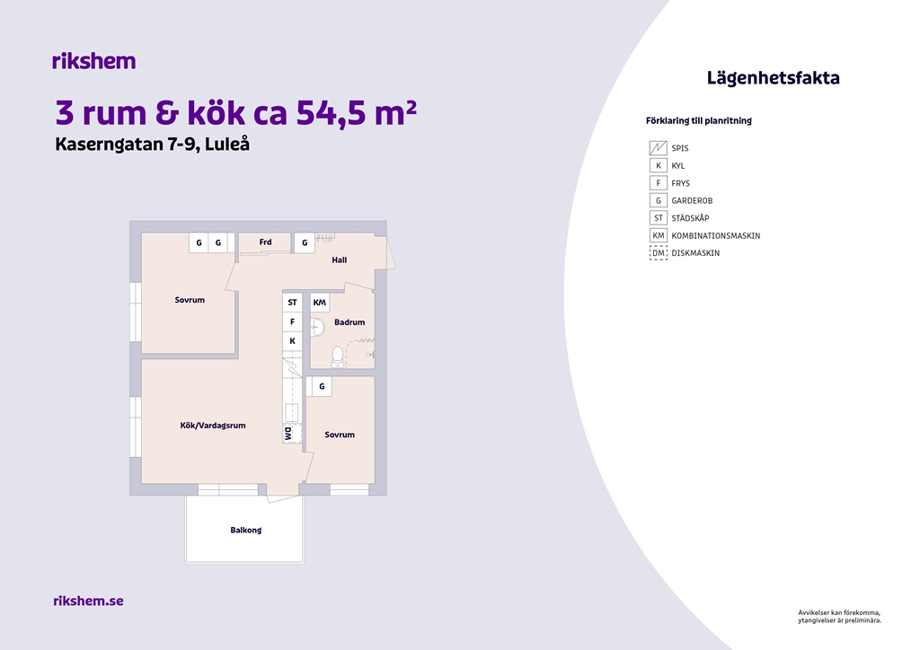 Lägenhet, 3 rooms, 54 sqm, Luleå