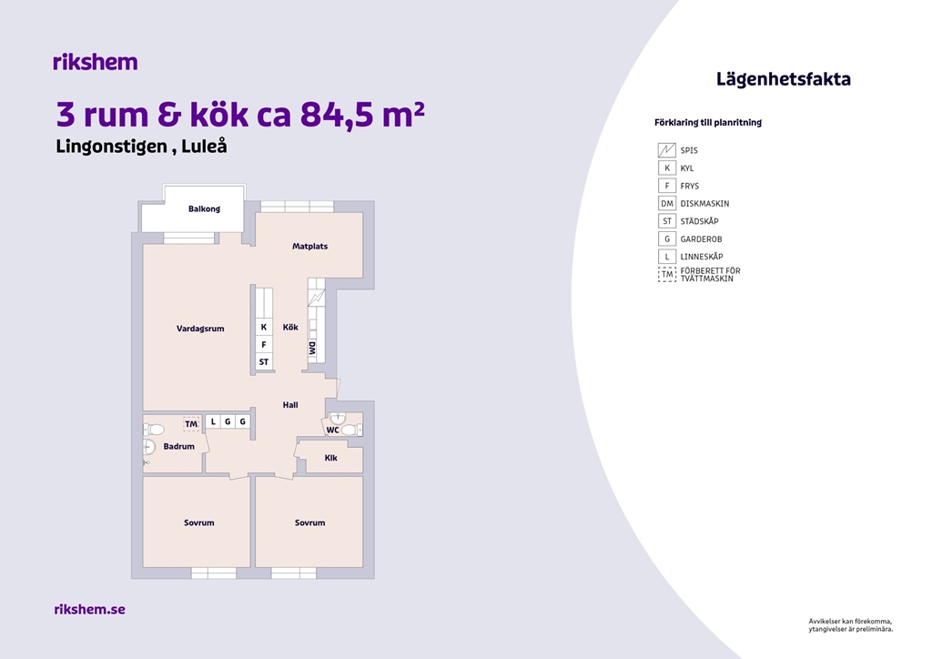 Lägenhet, 3 rooms, 84 sqm, Luleå