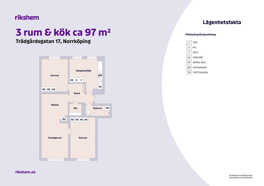 Lägenhet, 3 rooms, 97 sqm, Norrköping