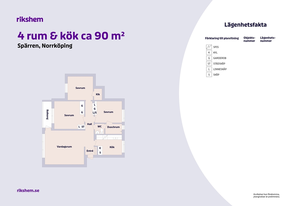 Lägenhet, 4 rooms, 90 sqm, Norrköping