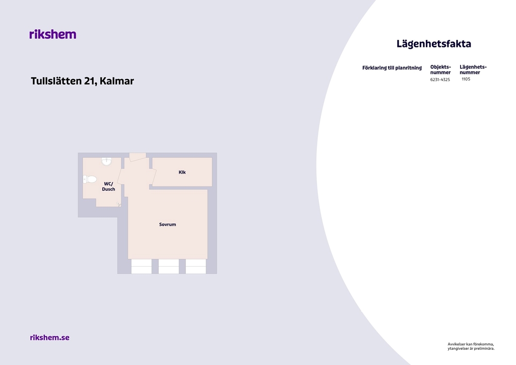 Lägenhet, 1 rooms, 21 sqm, Kalmar