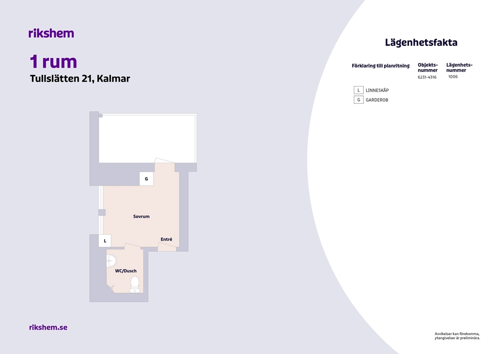 Lägenhet, 1 rooms, 16 sqm, Kalmar