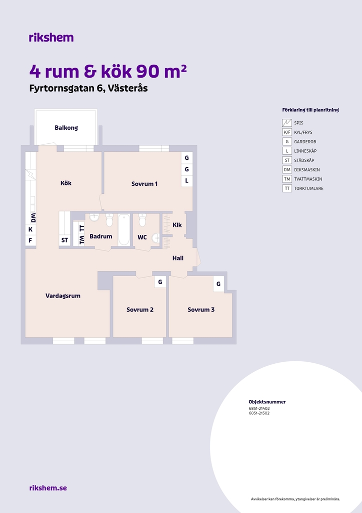 Lägenhet, 4 rooms, 89 sqm, Västerås
