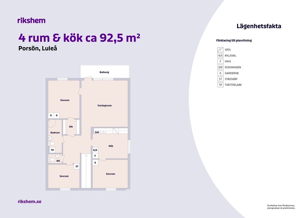 Lägenhet, 4 rooms, 92 sqm, Luleå