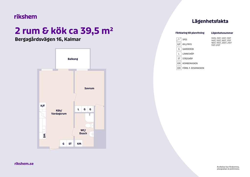 Lägenhet, 2 rooms, 40 sqm, Kalmar