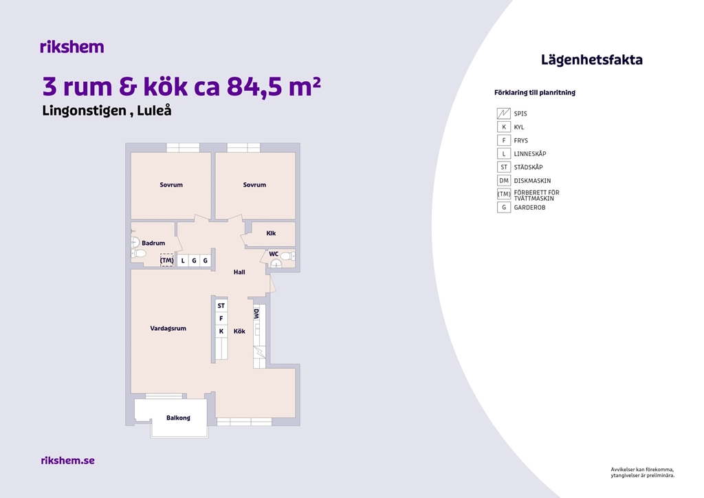 Lägenhet, 3 rooms, 84 sqm, Luleå