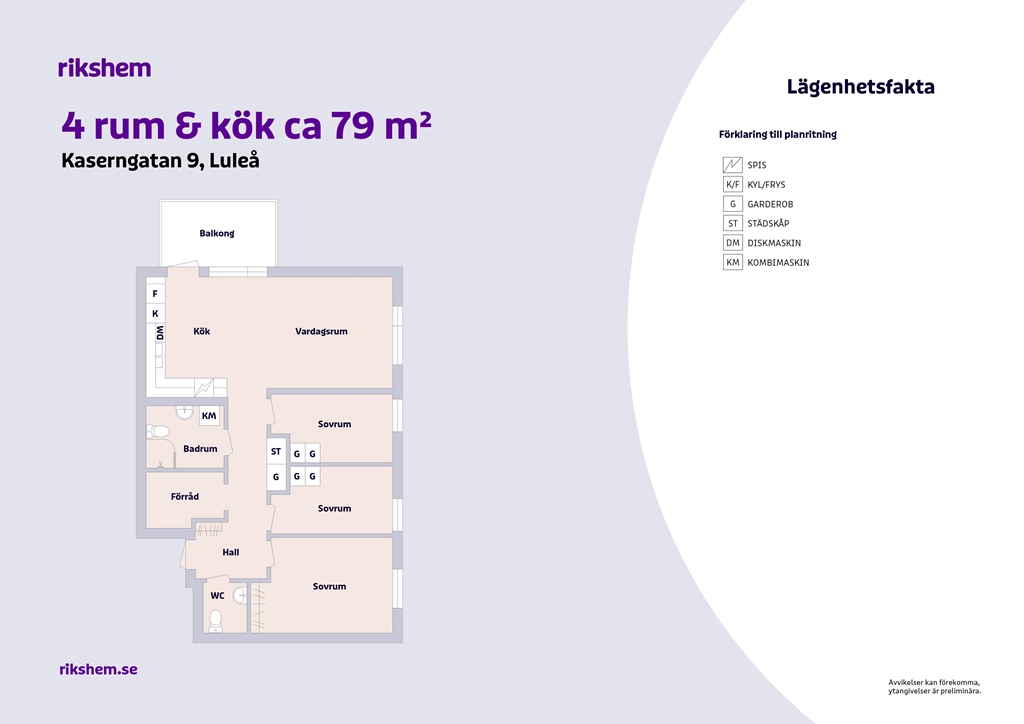 Lägenhet, 4 rooms, 79 sqm, Luleå