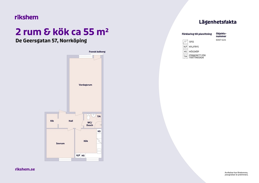 Lägenhet, 2 rooms, 55 sqm, Norrköping