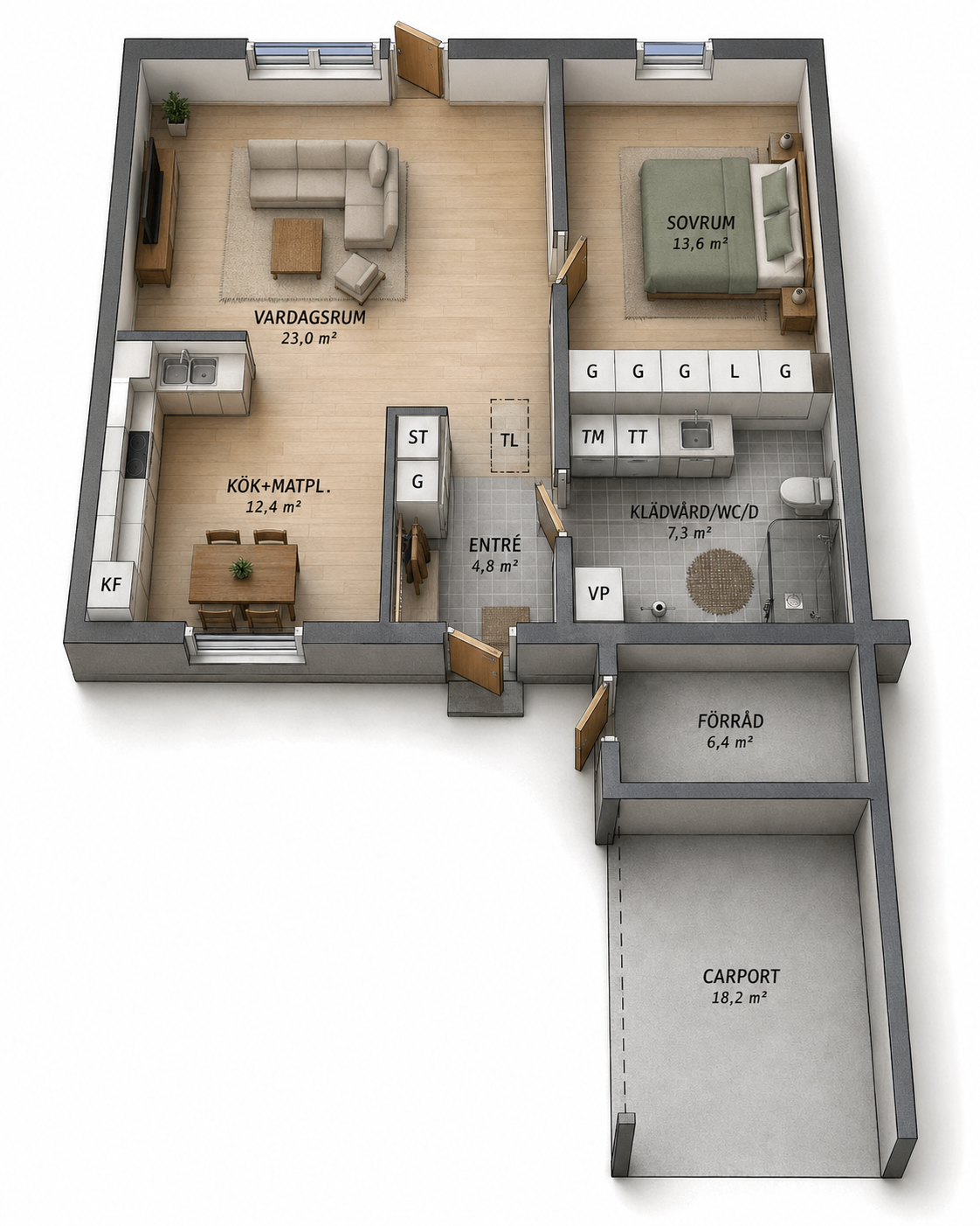 Lägenhet, 2 rooms, 63 sqm, Sexdrega