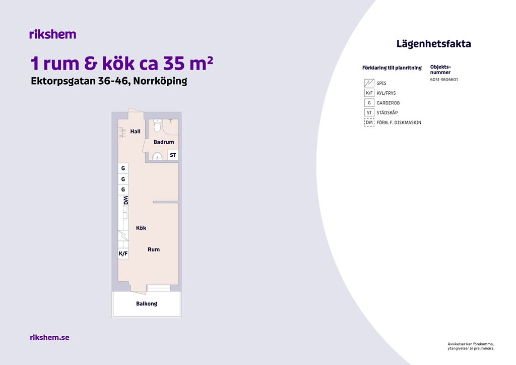 Lägenhet, 1 rooms, 35 sqm, Norrköping
