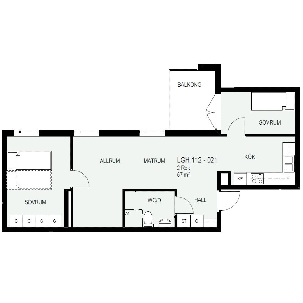 Lägenhet, 3 rooms, 57 sqm, Heby
