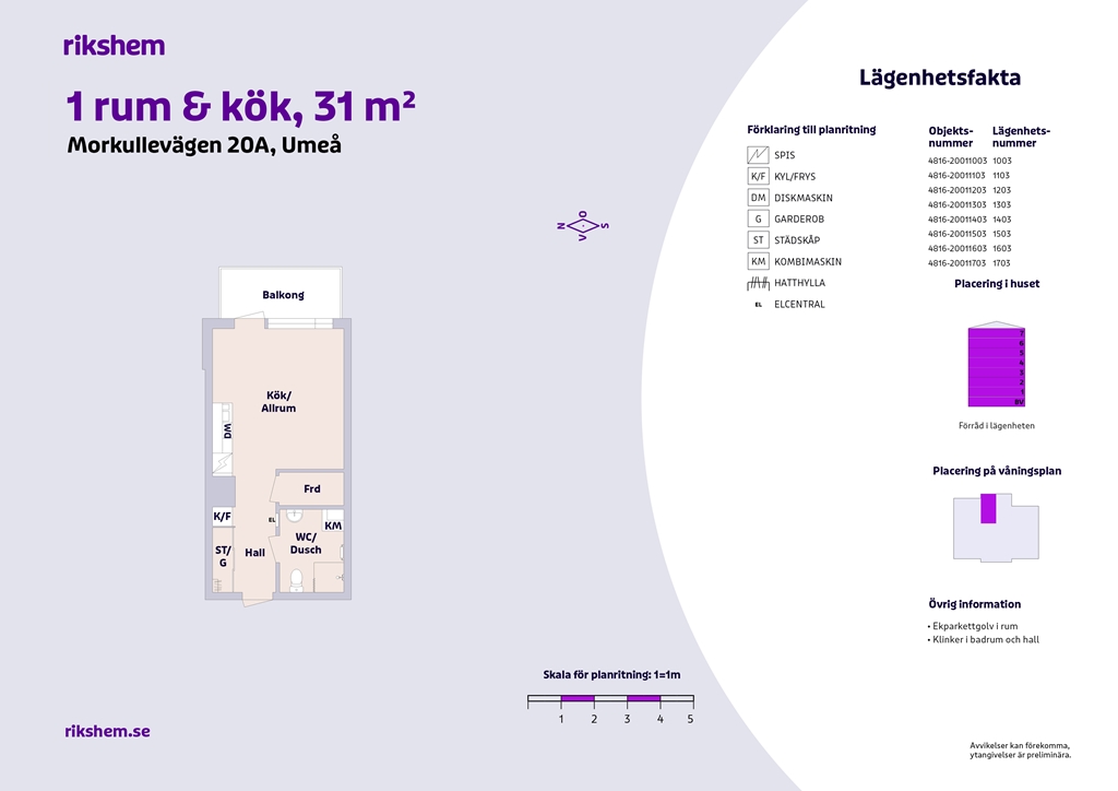 Lägenhet, 1 rooms, 31 sqm, Umeå