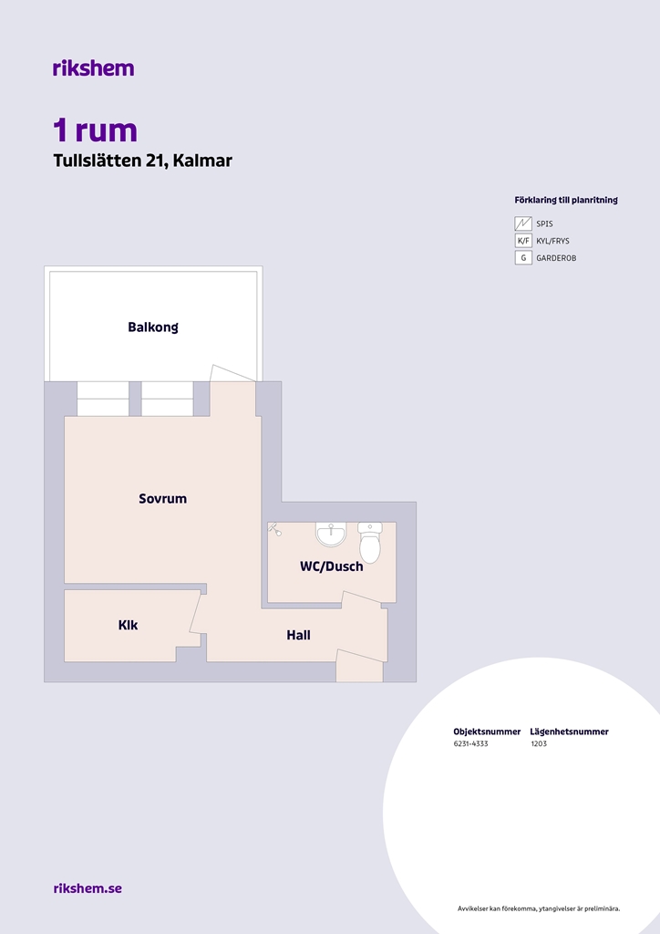 Lägenhet, 1 rooms, 23 sqm, Kalmar