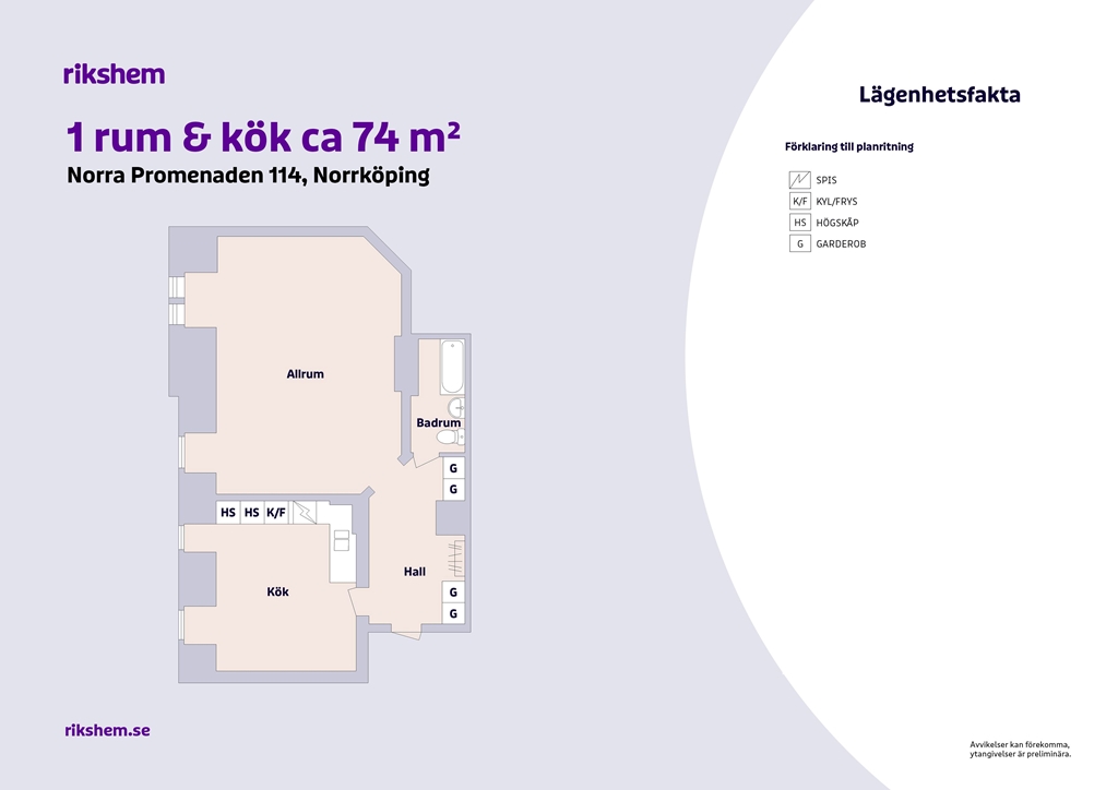 Lägenhet, 1 rooms, 74 sqm, Norrköping