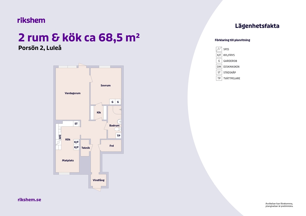 Lägenhet, 2 rooms, 68 sqm, Luleå