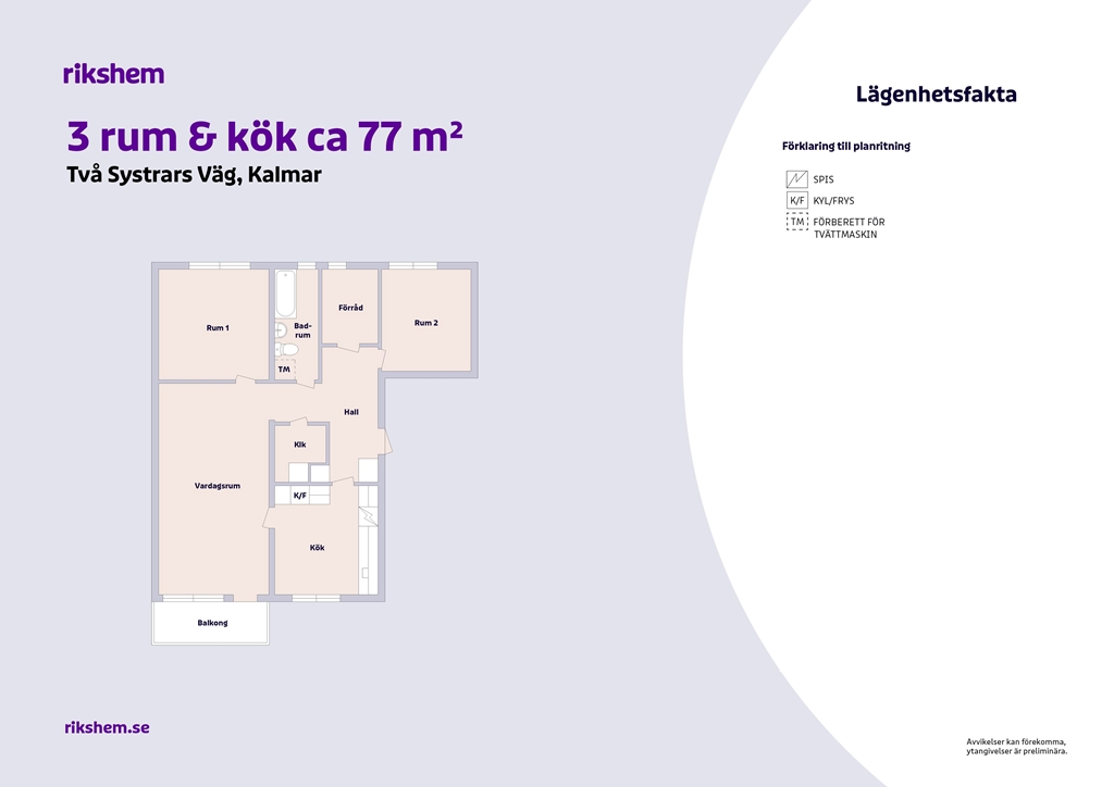 Lägenhet, 3 rooms, 77 sqm, Kalmar
