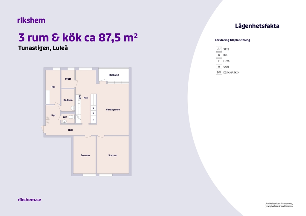 Lägenhet, 3 rooms, 87 sqm, Luleå