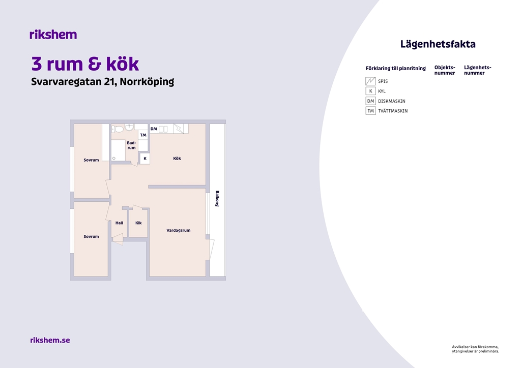 Lägenhet, 3 rooms, 70 sqm, Norrköping