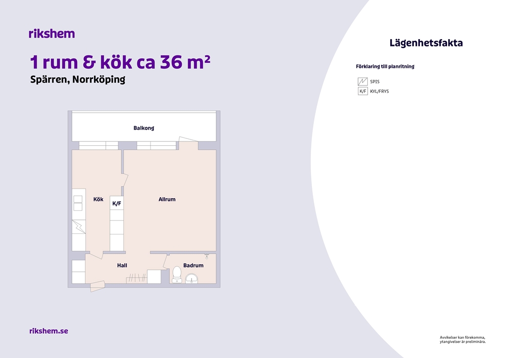 Lägenhet, 1 rooms, 36 sqm, Norrköping