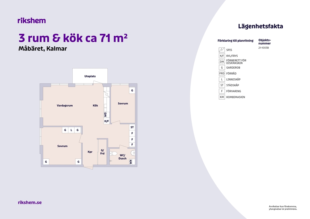 Lägenhet, 3 rooms, 71 sqm, Kalmar