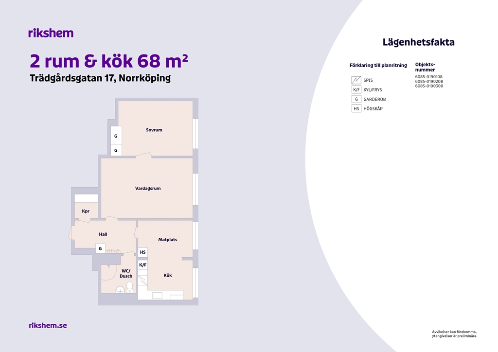 Lägenhet, 2 rooms, 68 sqm, Norrköping