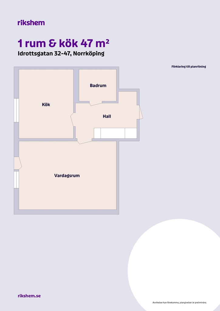 Lägenhet, 1 rooms, 47 sqm, Norrköping