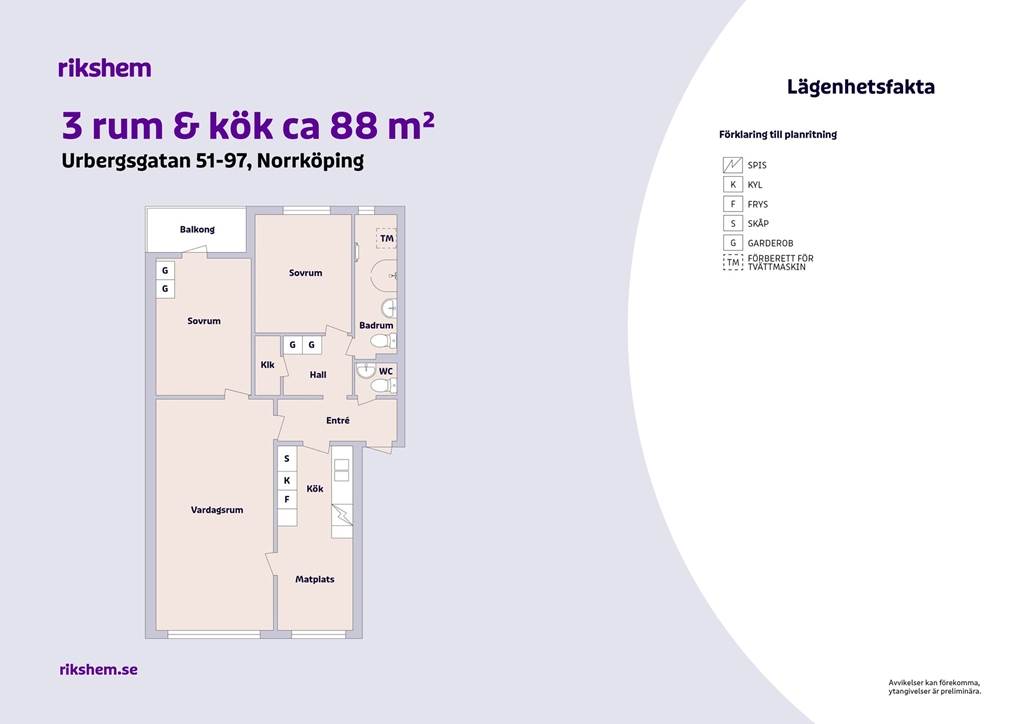 Lägenhet, 3 rooms, 88 sqm, Norrköping