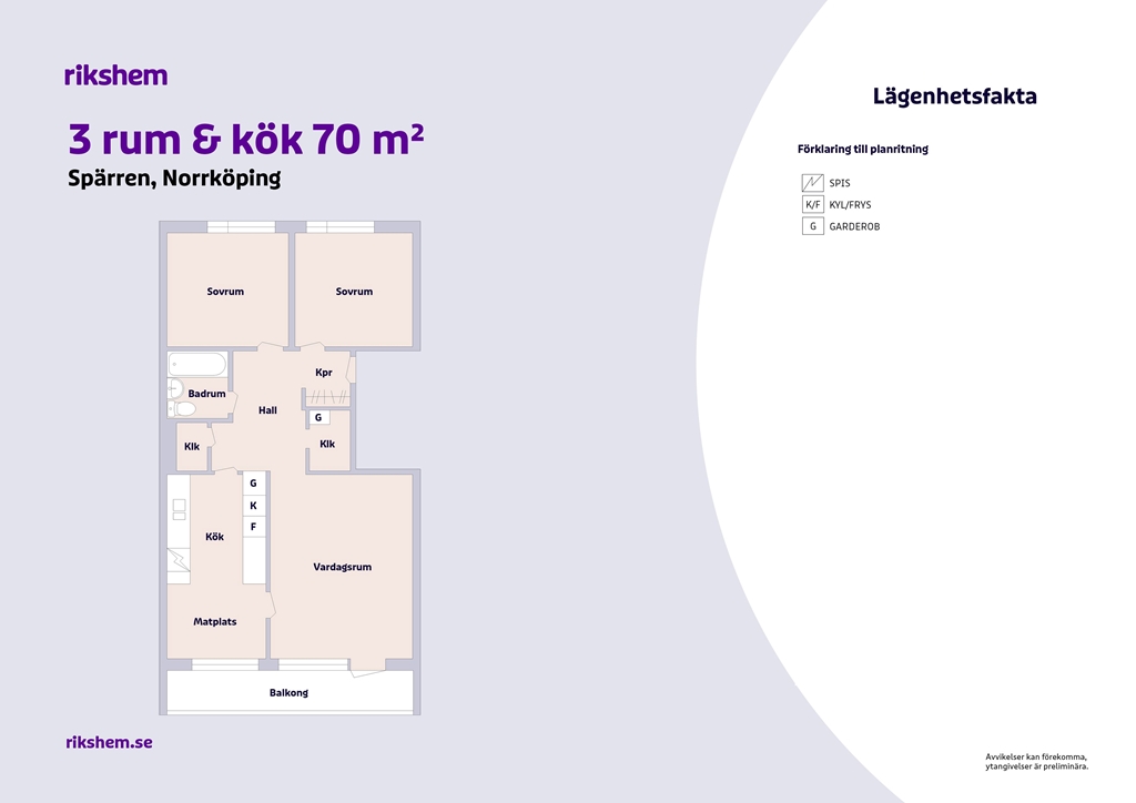Lägenhet, 3 rooms, 70 sqm, Norrköping