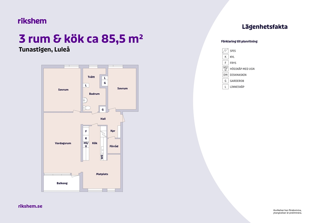 Lägenhet, 3 rooms, 86 sqm, Luleå