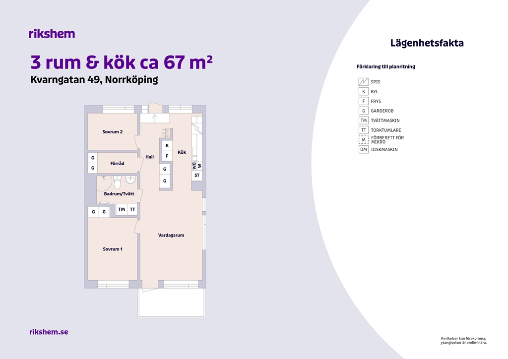 Lägenhet, 3 rooms, 67 sqm, Norrköping