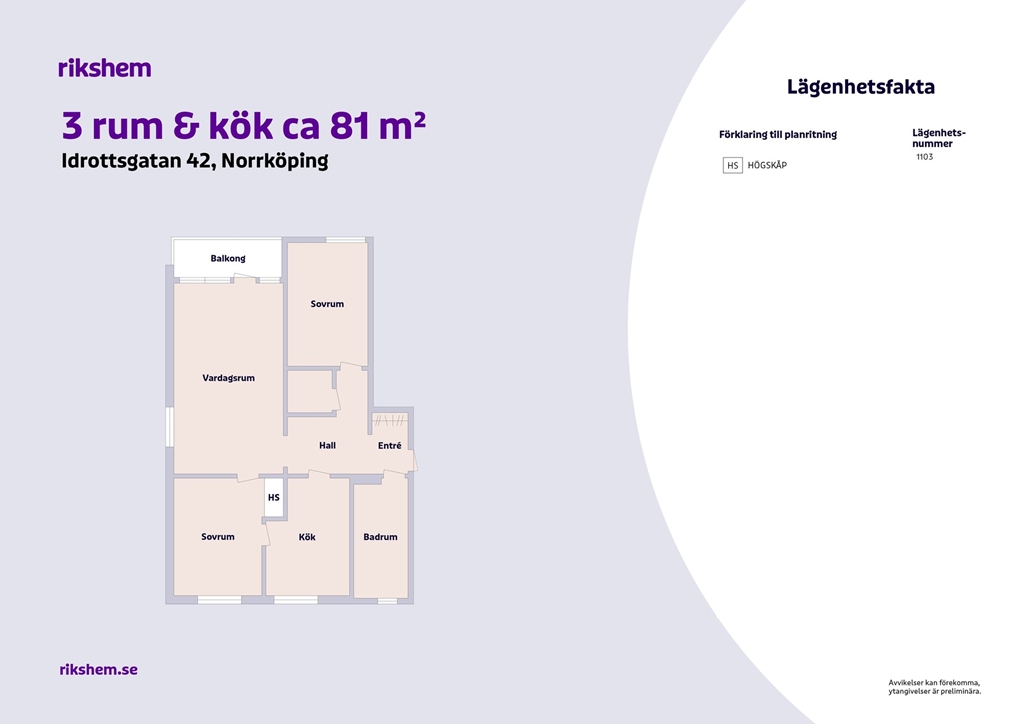 Lägenhet, 3 rooms, 82 sqm, Norrköping