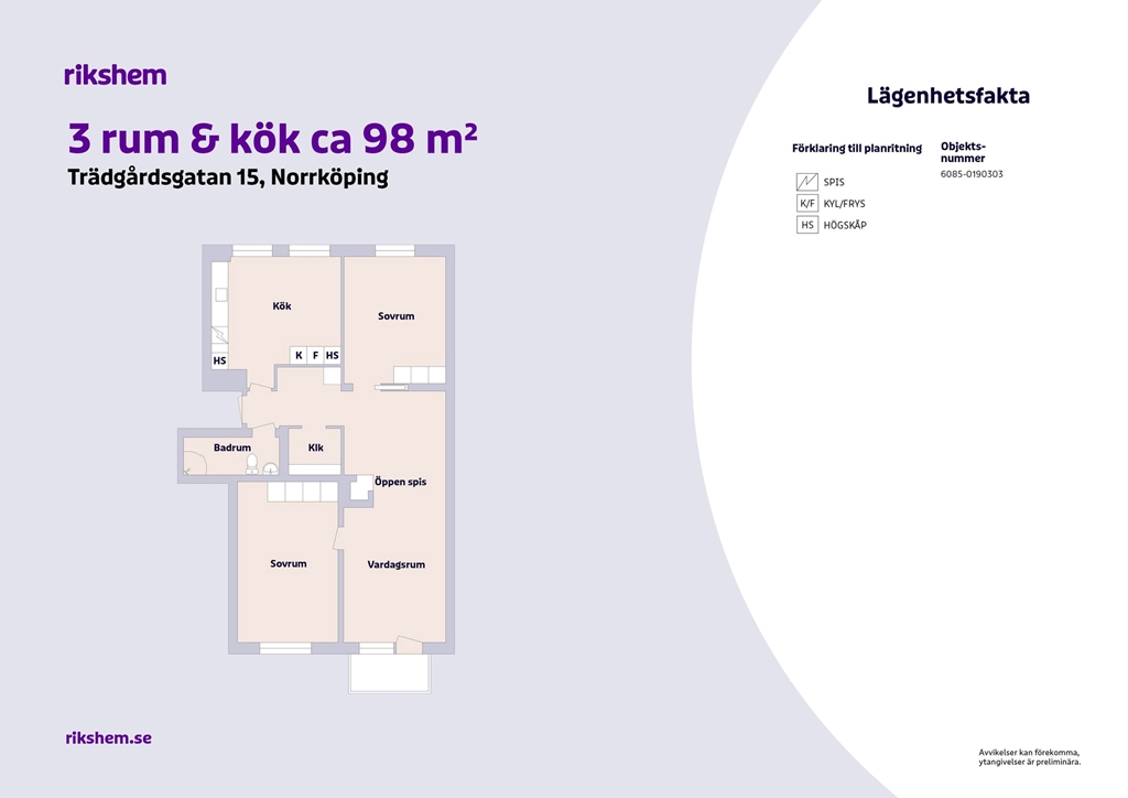 Lägenhet, 3 rooms, 98 sqm, Norrköping