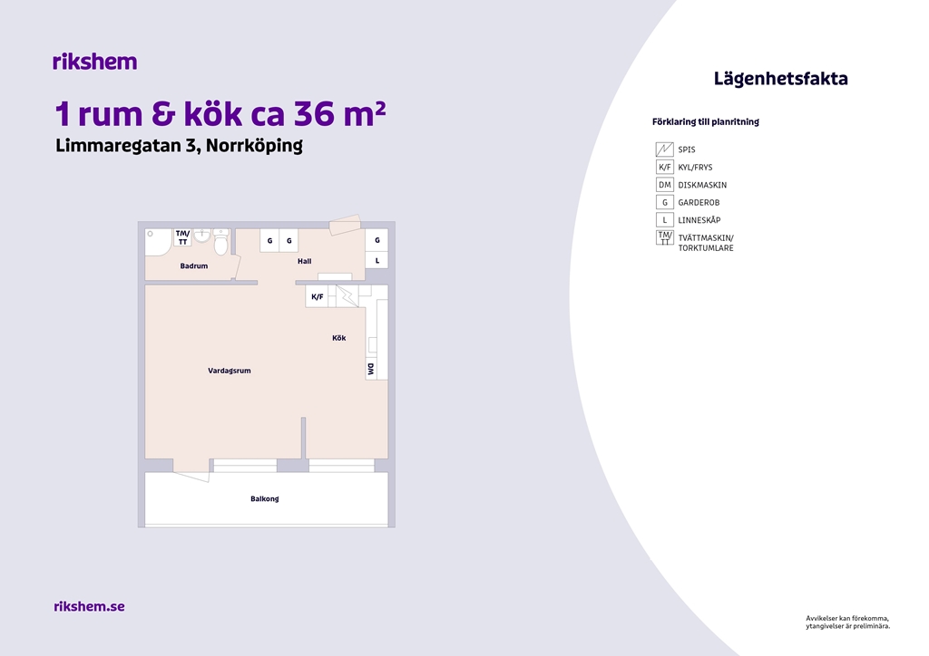 Lägenhet, 1 rooms, 36 sqm, Norrköping