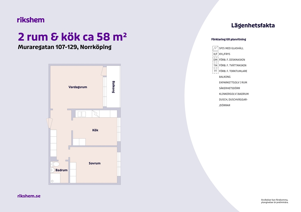 Lägenhet, 2 rooms, 58 sqm, Norrköping