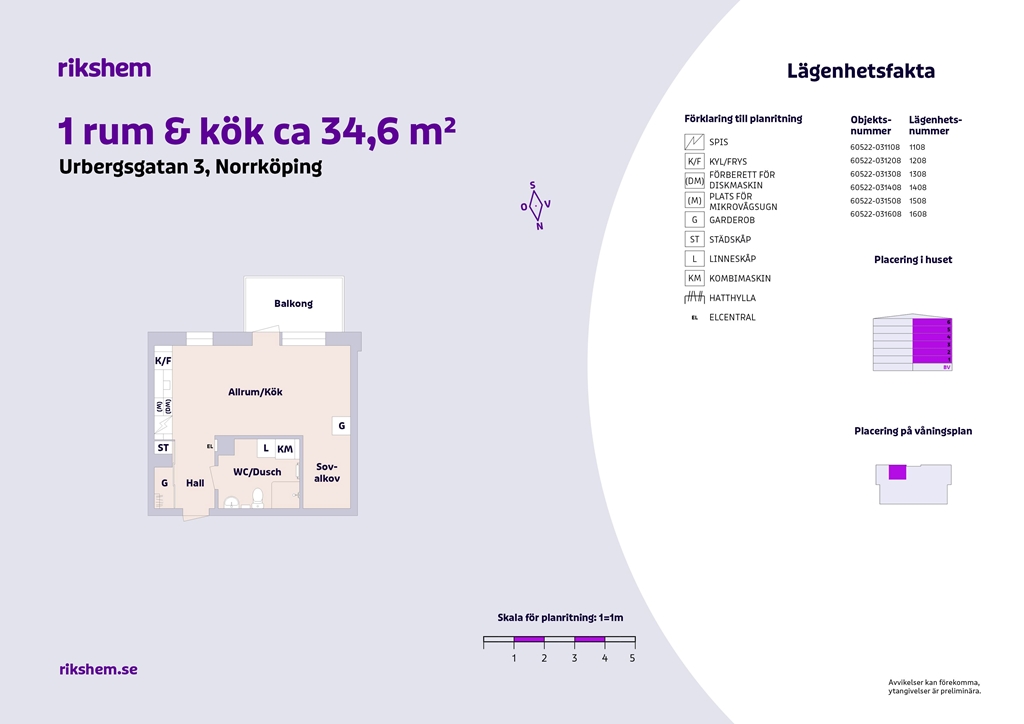 Lägenhet, 1 rooms, 34 sqm, Norrköping
