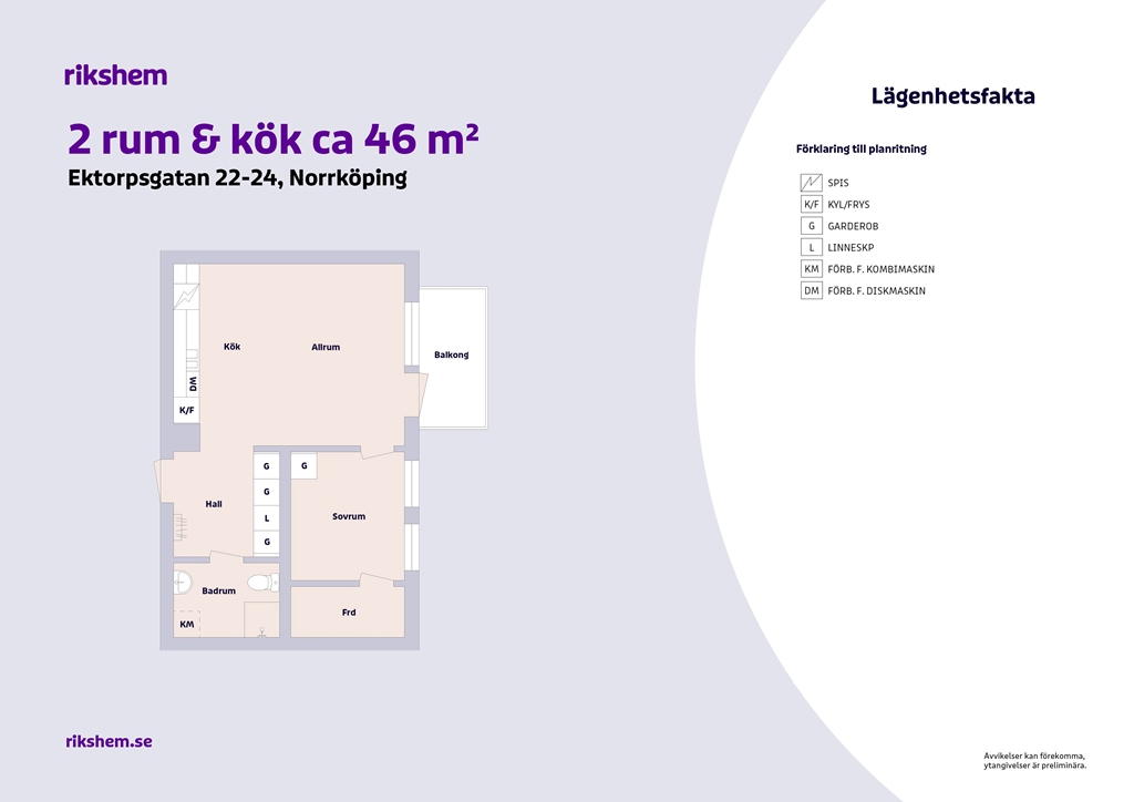 Lägenhet, 2 rooms, 46 sqm, Norrköping