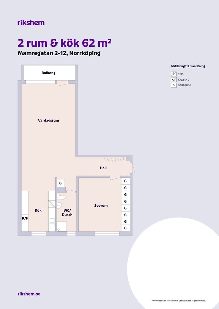 Lägenhet, 2 rooms, 62 sqm, Norrköping