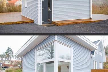Nyproducerat tiny house med stor altan