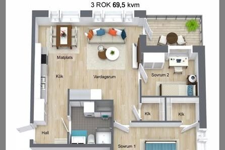 3 rok 70 kvm med balkong & hiss