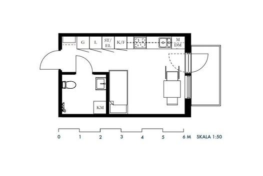 Modern etta i Barkarbystaden – 22 kvm