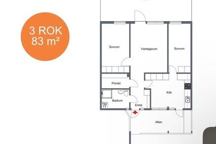83 kvm med stor uteplats i Brickebacken