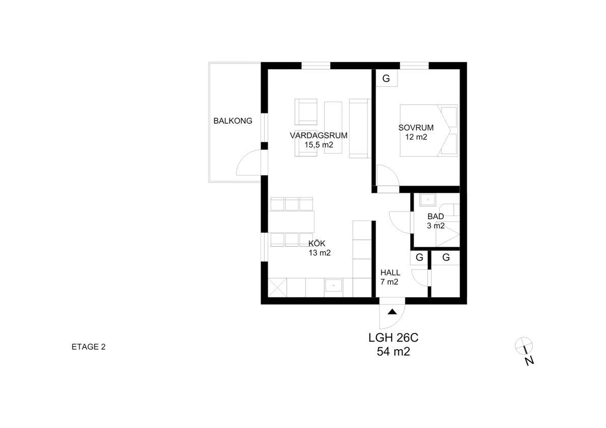 2 rok · 54 m² i Gräsmyr – bild 2