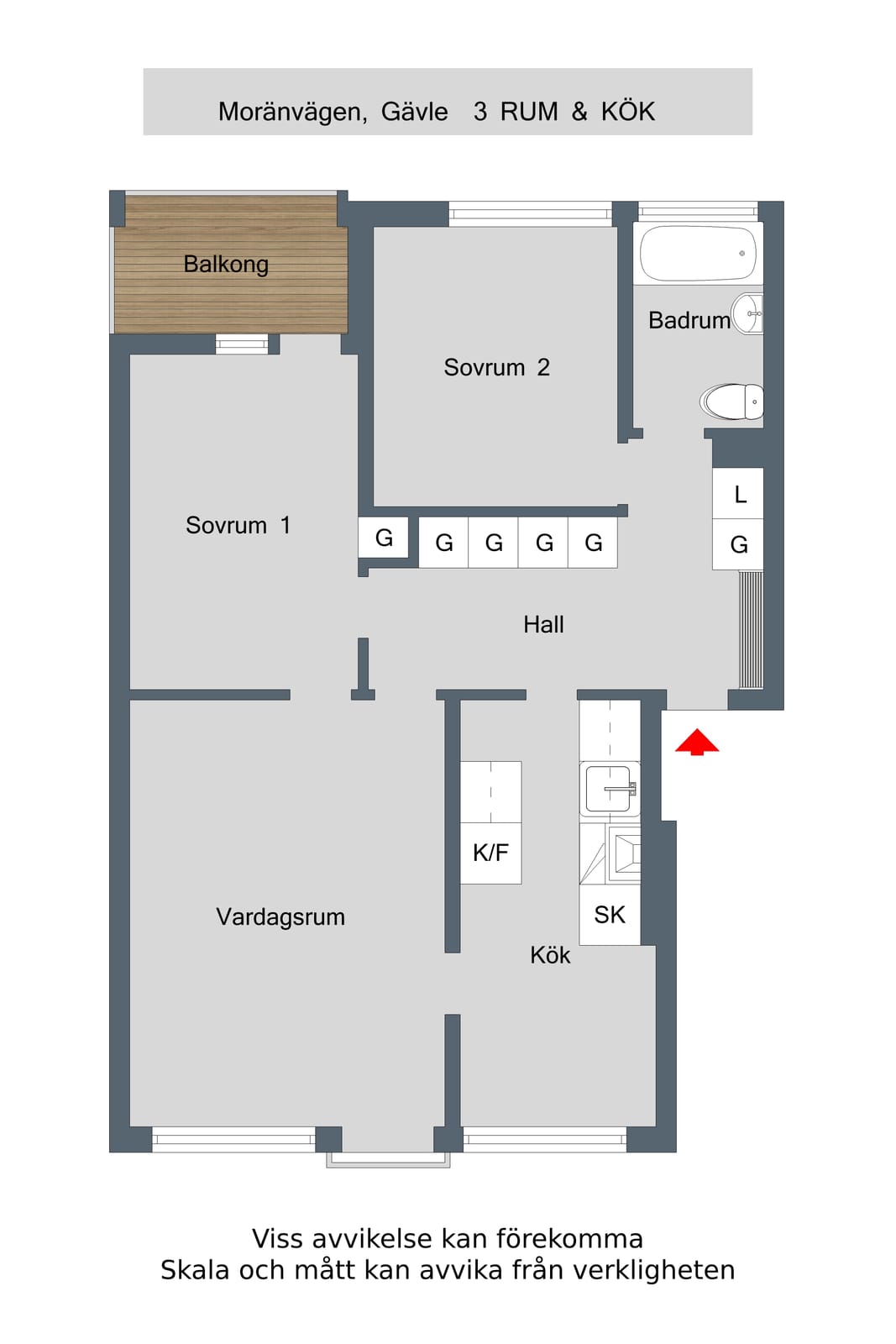 Lägenhet, 3 rooms, 75 sqm, Gävle